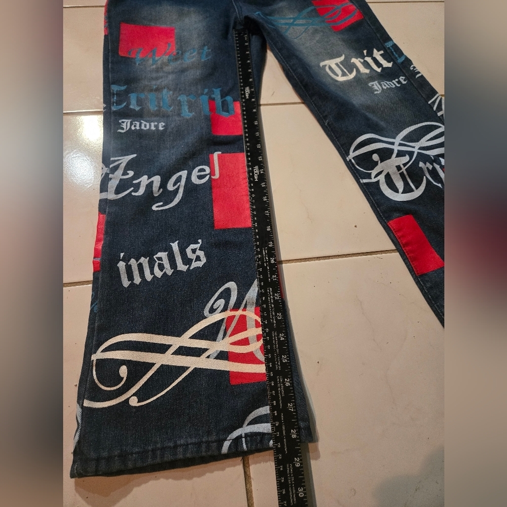 Charlie CHARLIE Charlotte Graphic Print Denim Jeans Large NEW - Picture 11 of 14